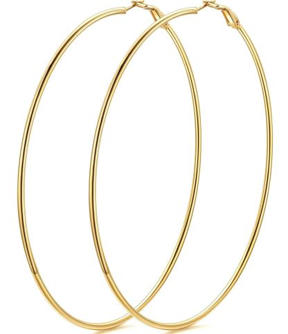 14K Gold Plated Stainless Steel Lightweight Large Hoop Earrings for Women