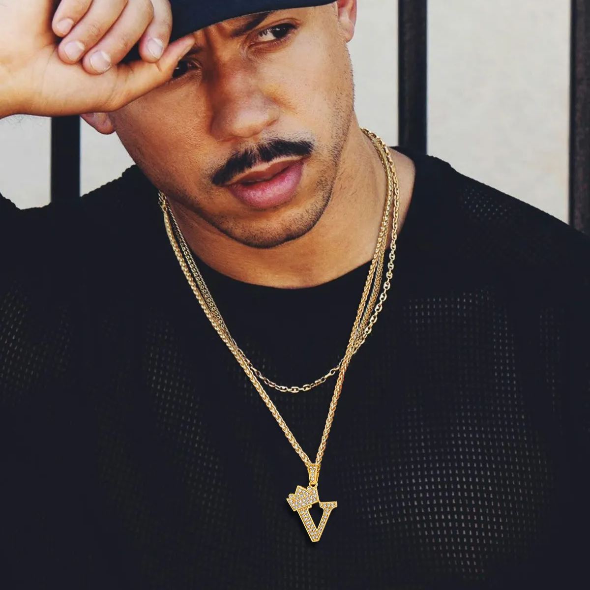 Initial A-Z 18K Gold Plated Crown Shiny Cubic Zirconia Monogram Pendant Necklace MODEL