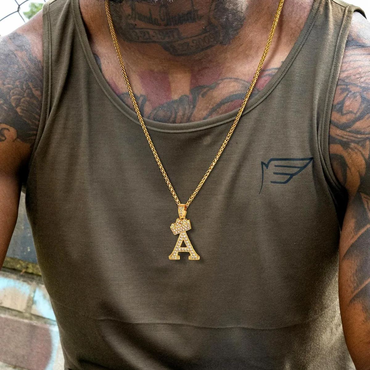 Initial A-Z 18K Gold Plated Crown Shiny Cubic Zirconia Monogram Pendant Necklace MODEL