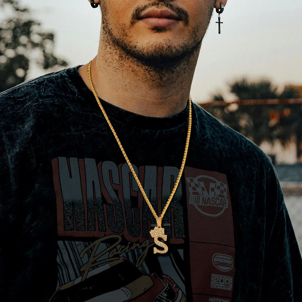 Initial A-Z 18K Gold Plated Crown Shiny Cubic Zirconia Monogram Pendant Necklace MODEL