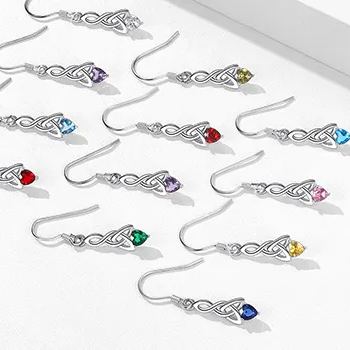 Heart Birthstone 925 Sterling Silver Celtic Knot Dangle Hook Earrings color