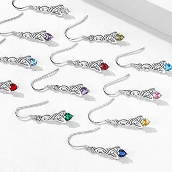 Heart Birthstone 925 Sterling Silver Celtic Knot Dangle Hook Earrings color