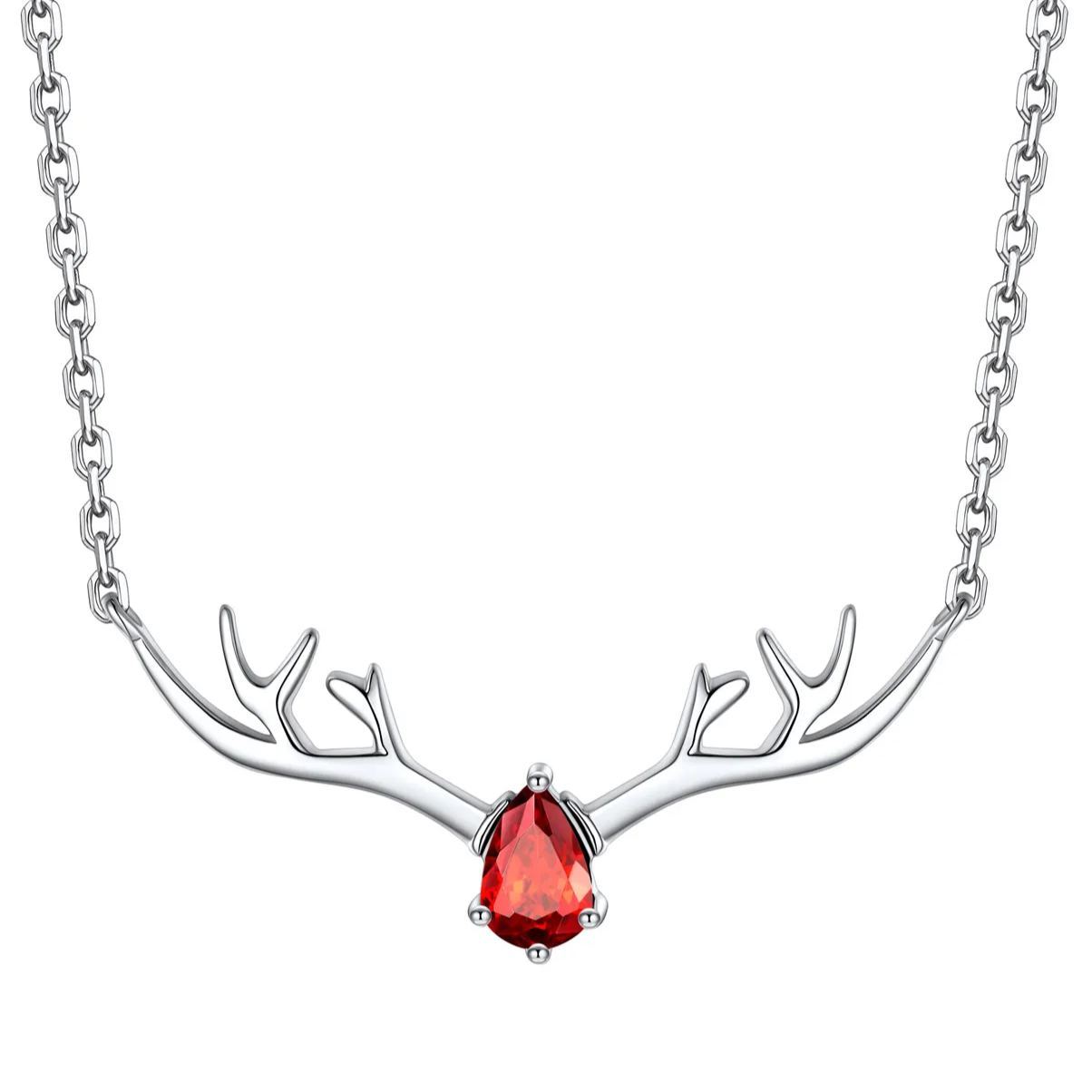 Birthstone Sterling Silver Pendant Cute Antler Deer Necklace For Women Jan