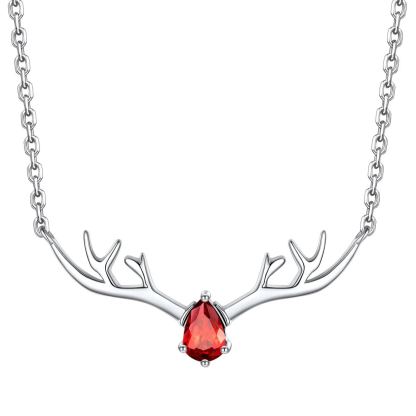 Birthstone Sterling Silver Pendant Cute Antler Deer Necklace For Women Jan
