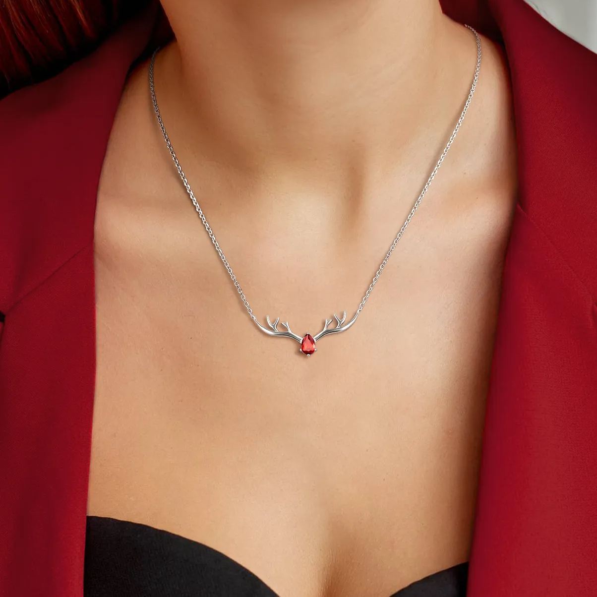 Birthstone Sterling Silver Pendant Cute Antler Deer Necklace For Women model