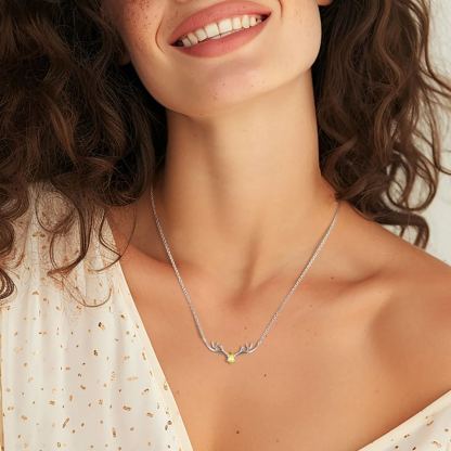 Birthstone 925 Sterling Silver Pendant Cute Antler Deer Necklace For Women model