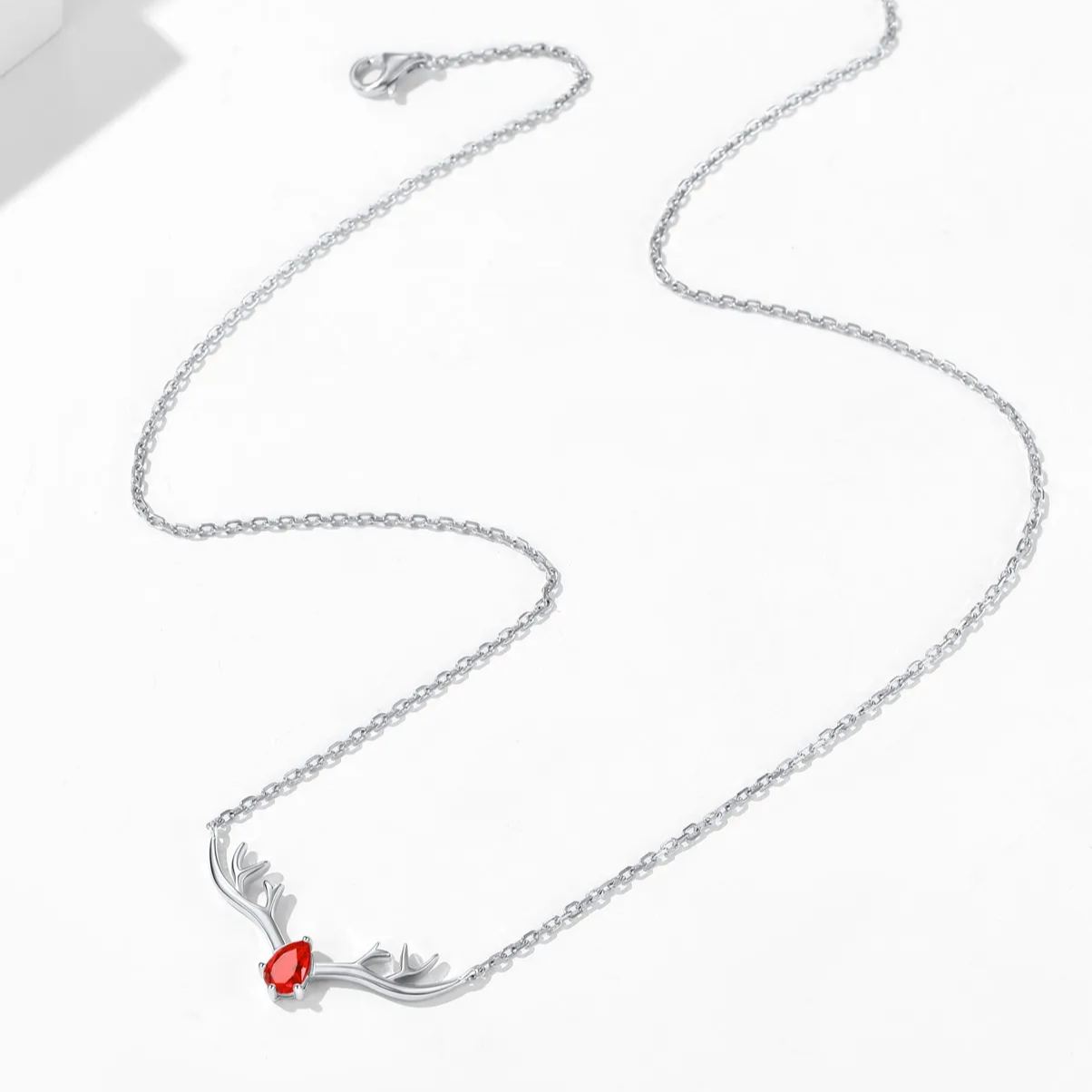 Birthstone Sterling Silver Pendant Cute Antler Deer Necklace For Women detail