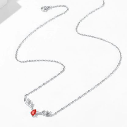 Birthstone Sterling Silver Pendant Cute Antler Deer Necklace For Women detail
