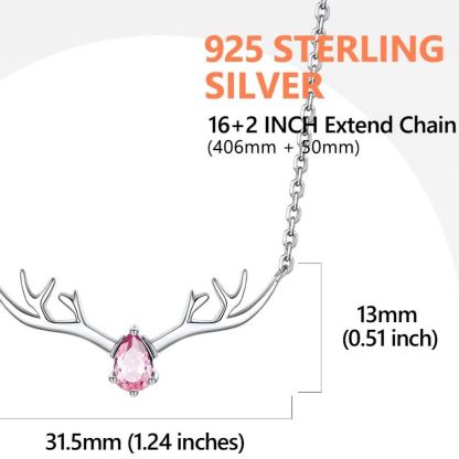 Birthstone Sterling Silver Pendant Cute Antler Deer Necklace For Women size