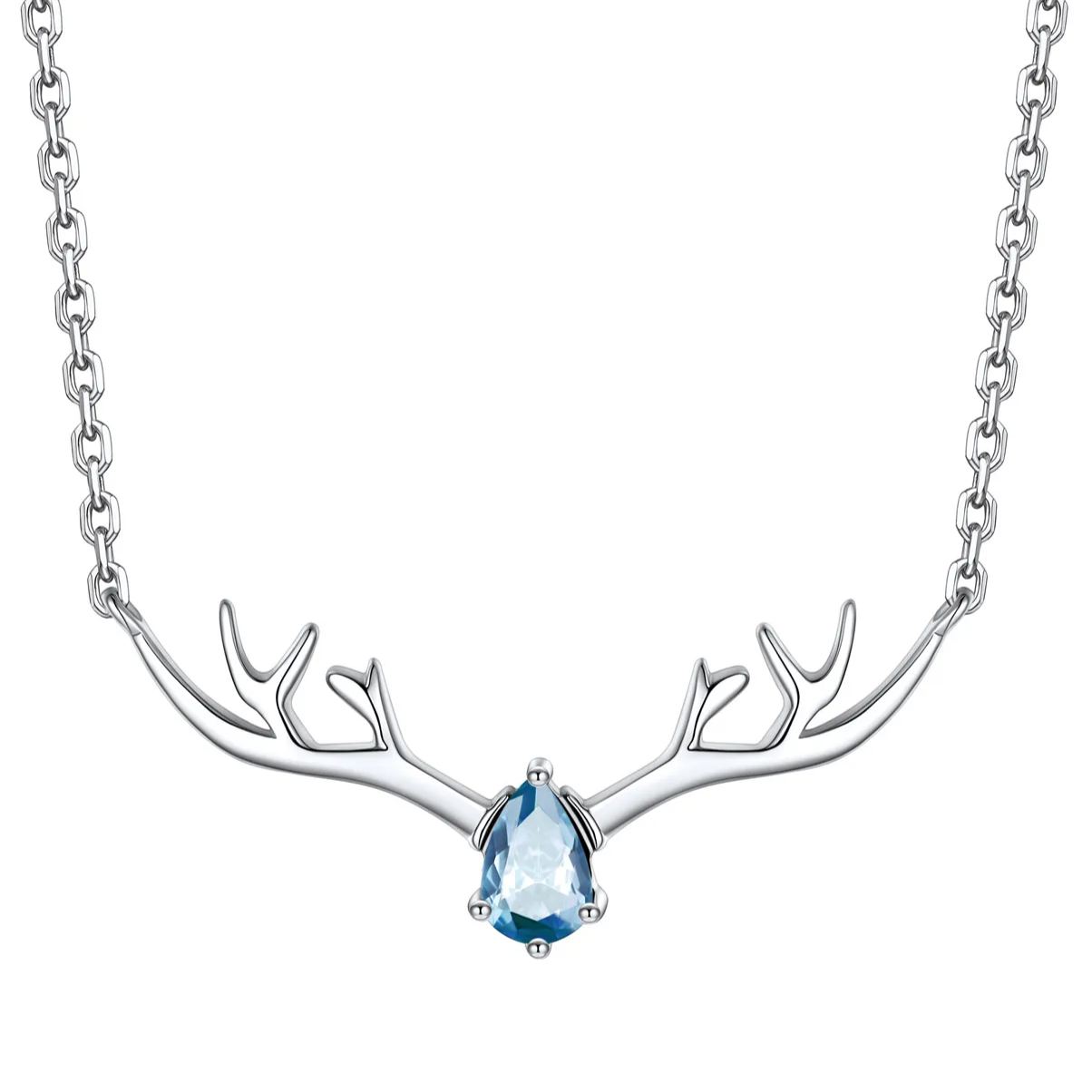 Birthstone Sterling Silver Pendant Cute Antler Deer Necklace For Women Mar
