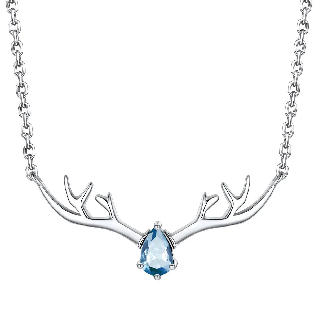 Birthstone Sterling Silver Pendant Cute Antler Deer Necklace For Women Mar