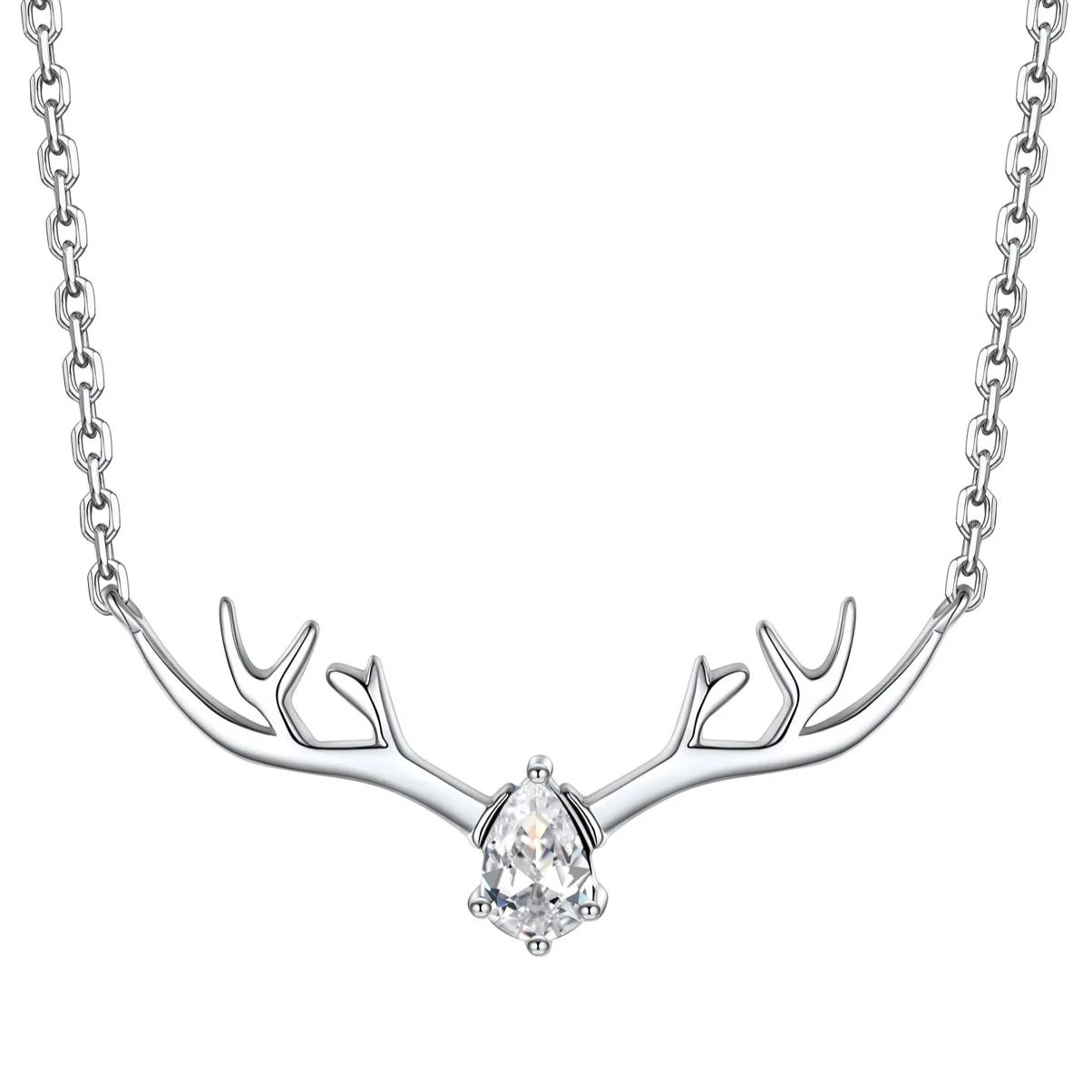 Birthstone Sterling Silver Pendant Cute Antler Deer Necklace For Women Apr