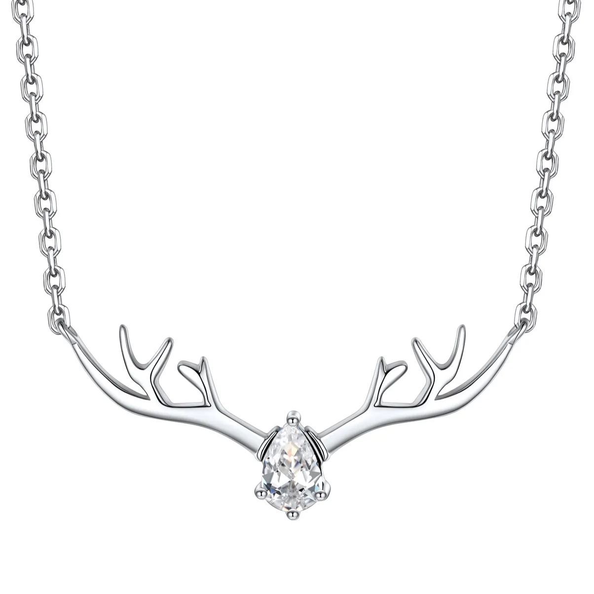 Birthstone Sterling Silver Pendant Cute Antler Deer Necklace For Women Apr