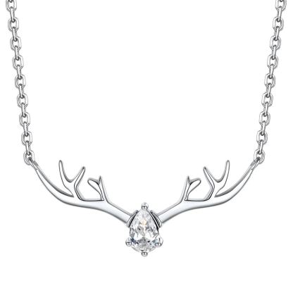 Birthstone Sterling Silver Pendant Cute Antler Deer Necklace For Women Apr