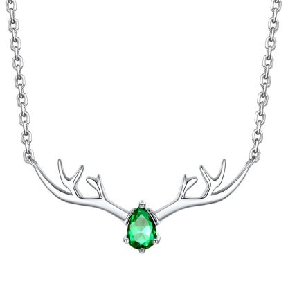 Birthstone Sterling Silver Pendant Cute Antler Deer Necklace For Women May