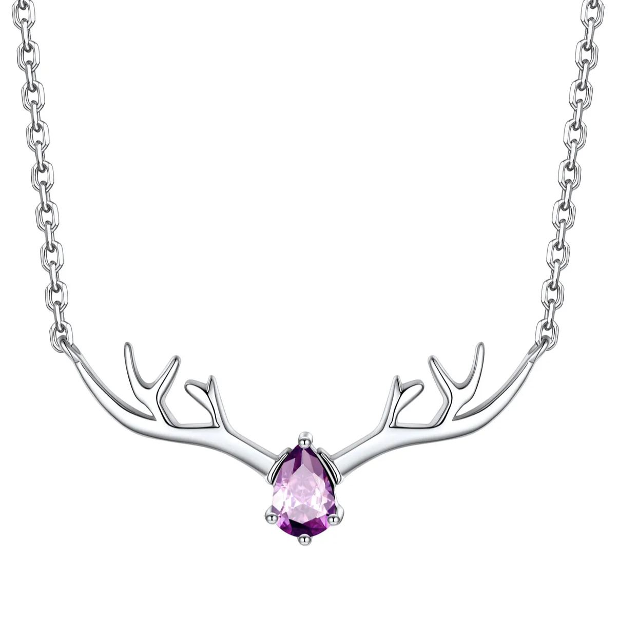 Birthstone Sterling Silver Pendant Cute Antler Deer Necklace For Women Jun