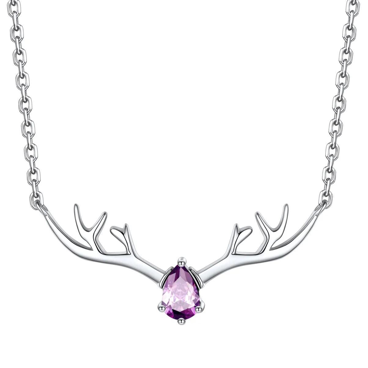 Birthstone Sterling Silver Pendant Cute Antler Deer Necklace For Women Jun