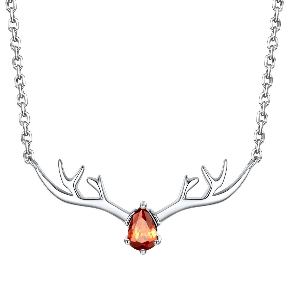 Birthstone Sterling Silver Pendant Cute Antler Deer Necklace For Women Jul