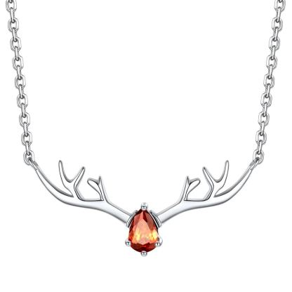 Birthstone Sterling Silver Pendant Cute Antler Deer Necklace For Women Jul