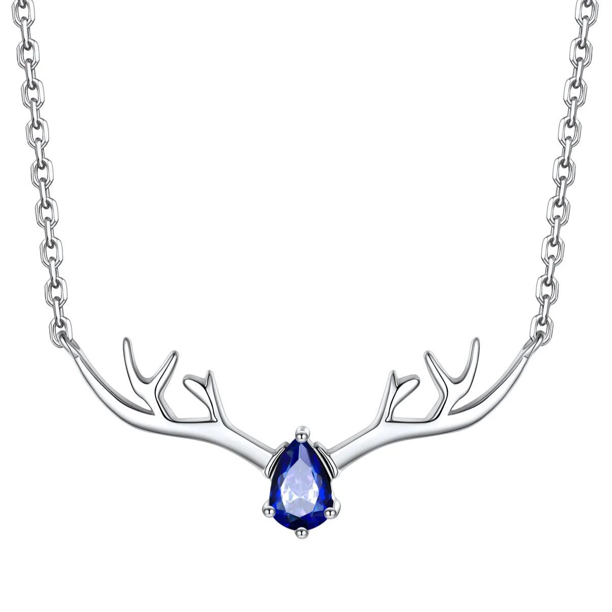 Birthstone Sterling Silver Pendant Cute Antler Deer Necklace For Women Sep