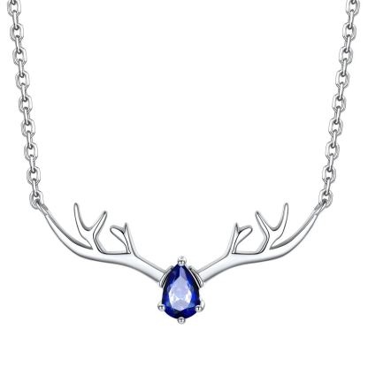 Birthstone Sterling Silver Pendant Cute Antler Deer Necklace For Women Sep