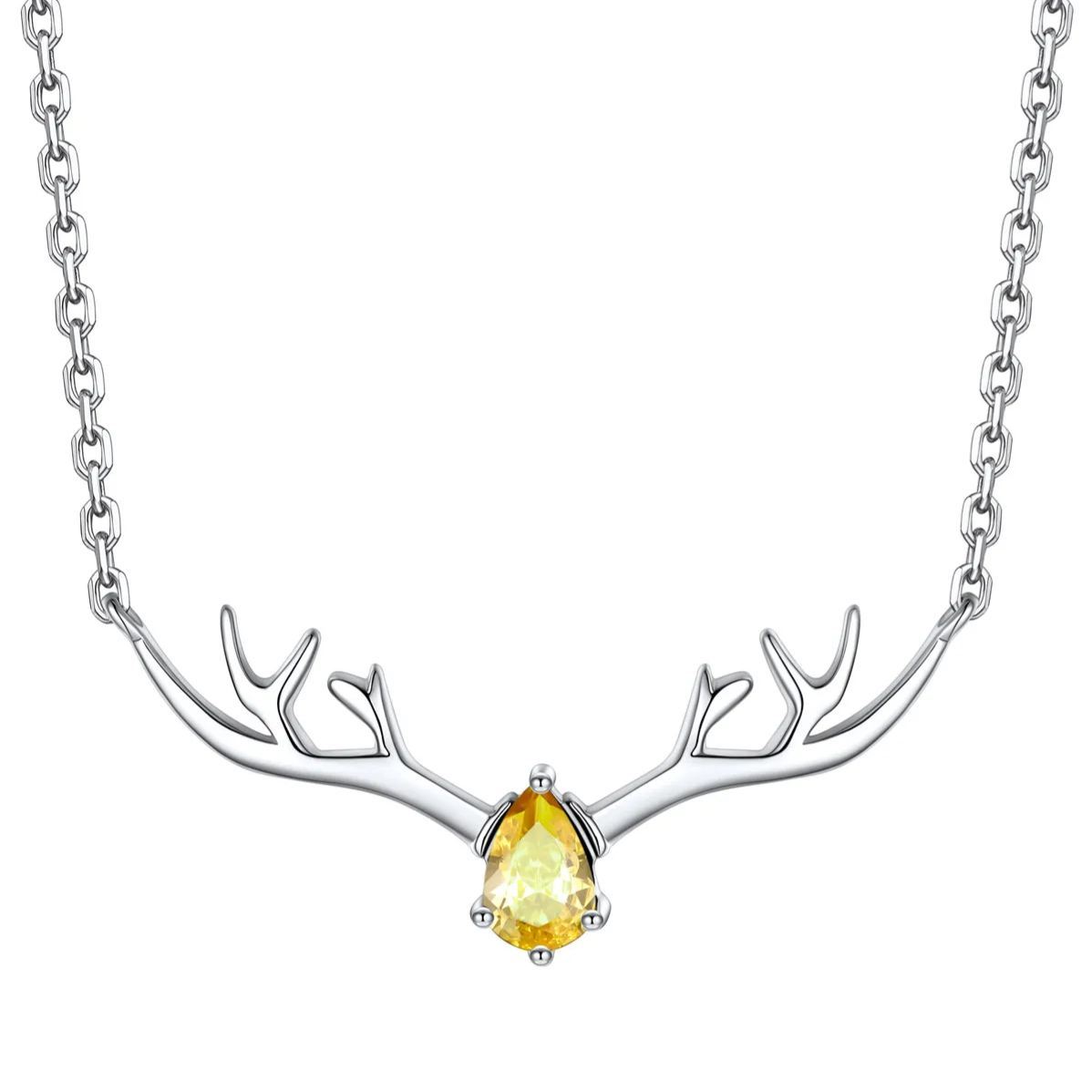 Birthstone Sterling Silver Pendant Cute Antler Deer Necklace For Women Nov