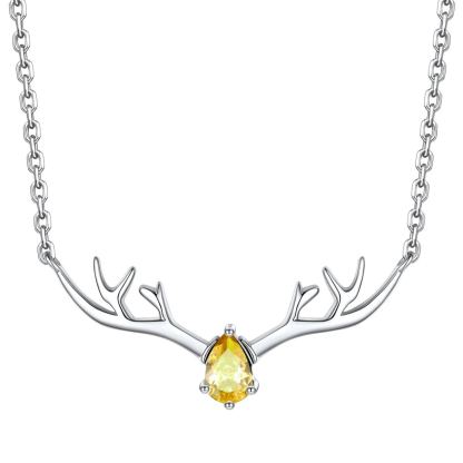 Birthstone Sterling Silver Pendant Cute Antler Deer Necklace For Women Nov