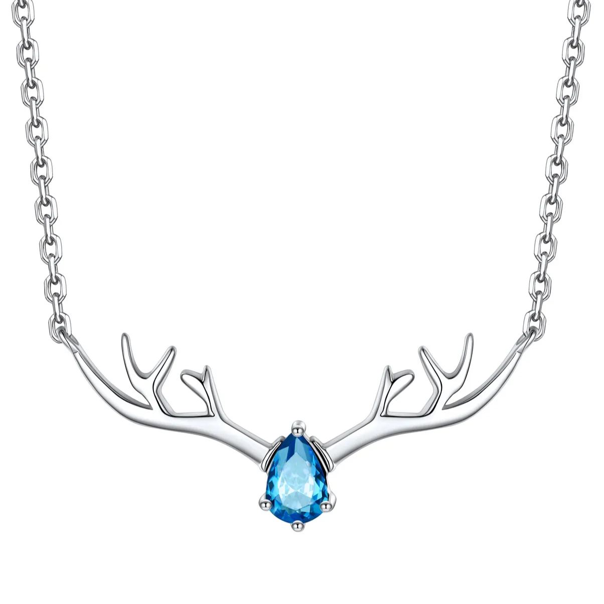 Birthstone Sterling Silver Pendant Cute Antler Deer Necklace For Women Dec
