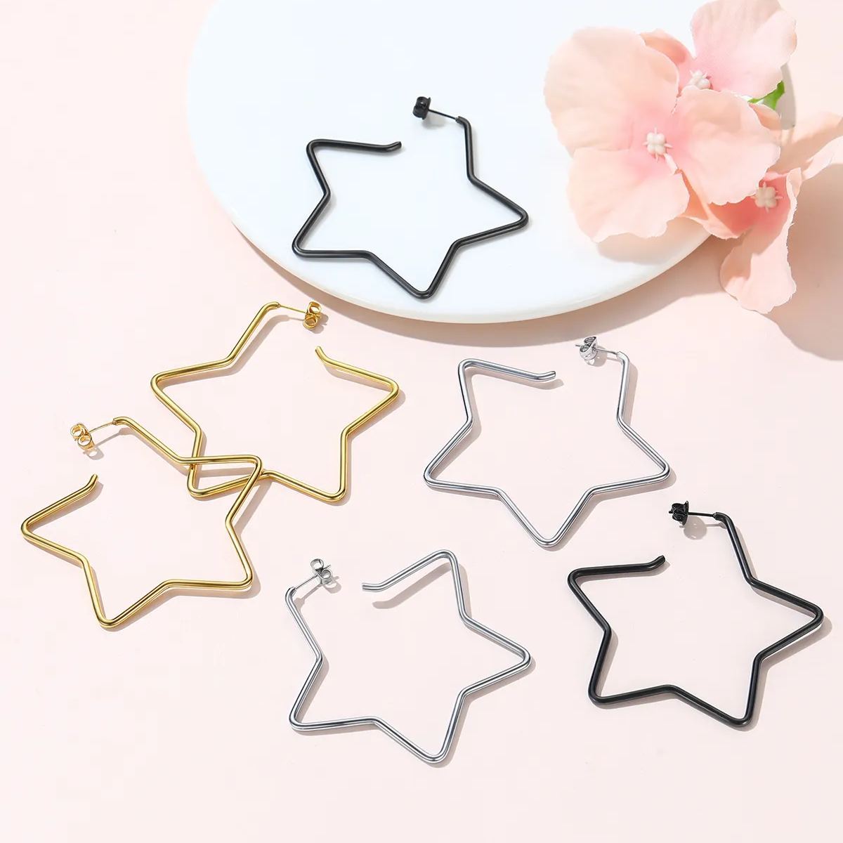 Fashion Star Stainless Steel Drop Earrings For Women COLOR