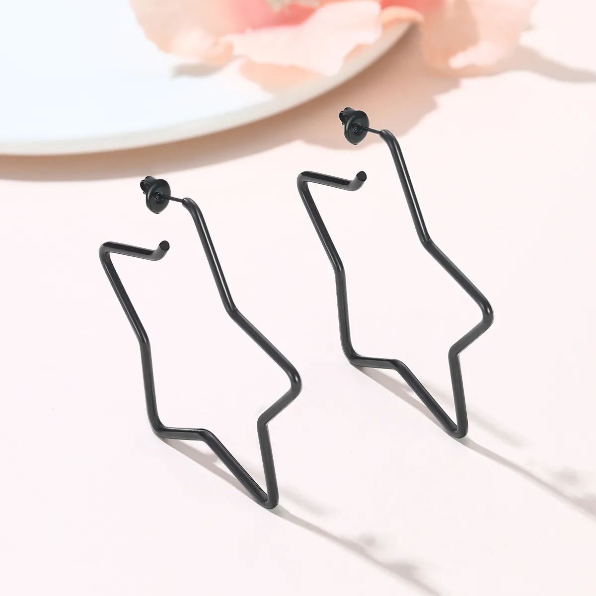 Fashion Star Stainless Steel Drop Earrings For Women DETAIL BLACK