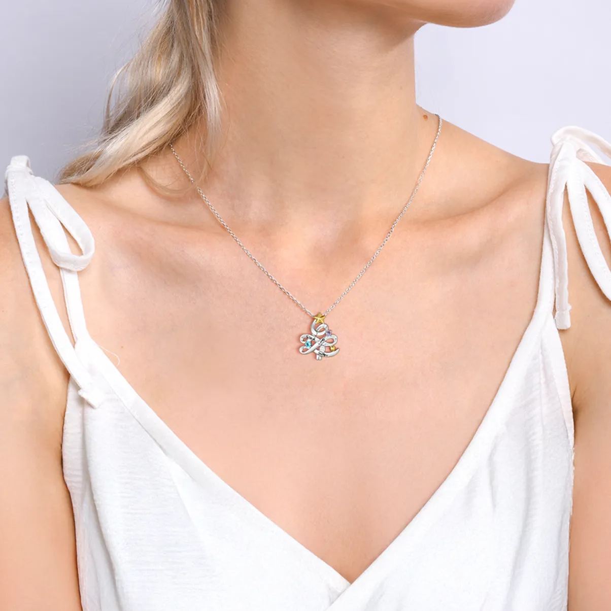 Birthstone Christmas Tree  Necklace MODEL