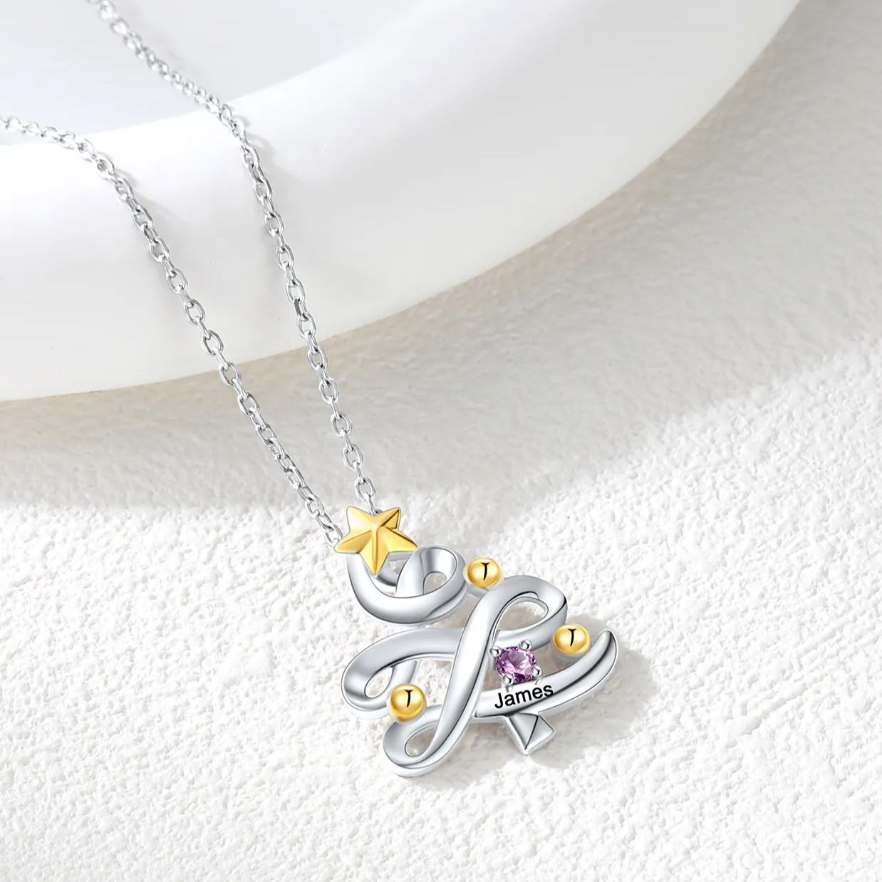 Personalized Birthstone Christmas Tree Pendant Necklace DETAIL 1