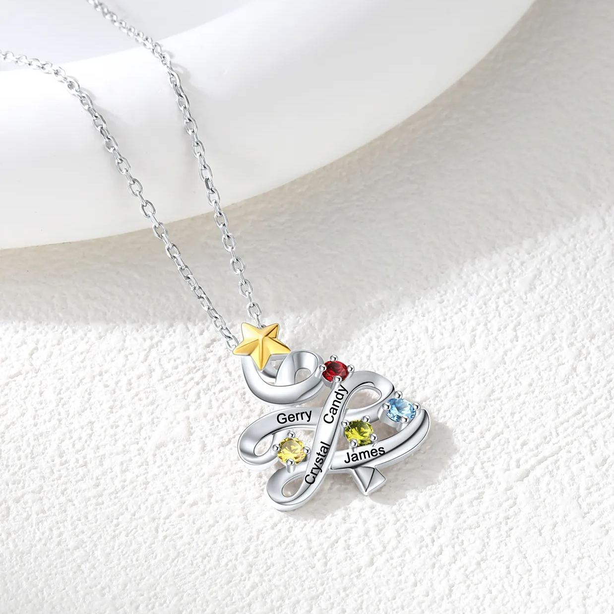 Personalized Birthstone Christmas Tree Pendant Necklace DETAIL 4