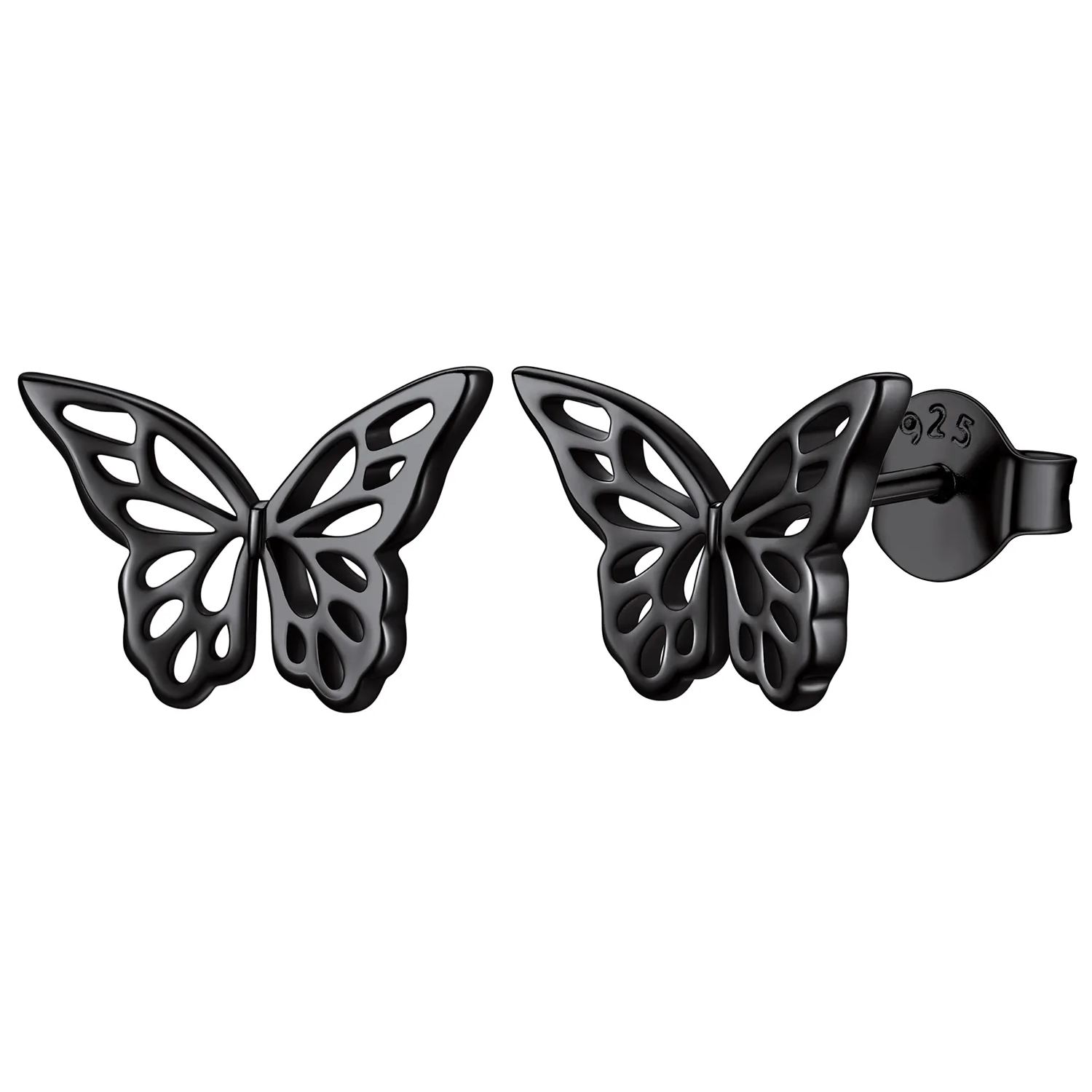 Sterling Silver Dainty Butterfly Stud Earrings For Women BLACK