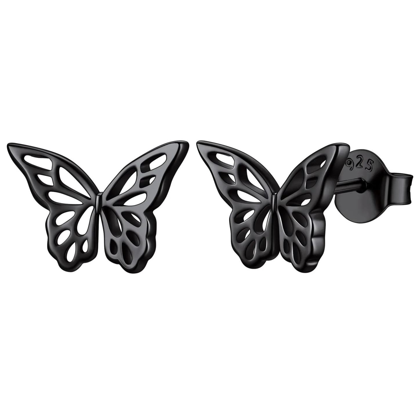Sterling Silver Dainty Butterfly Stud Earrings For Women BLACK
