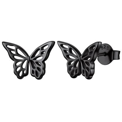Sterling Silver Dainty Butterfly Stud Earrings For Women BLACK