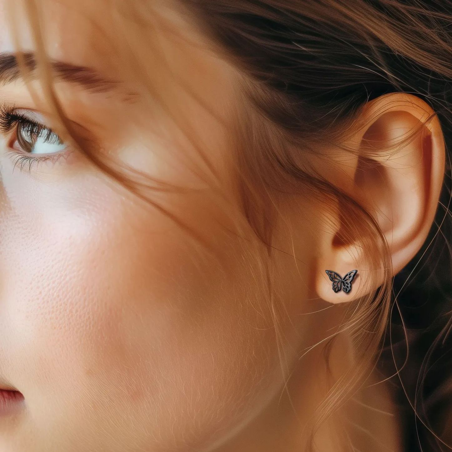 Sterling Silver Dainty Butterfly Stud Earrings  MODEL