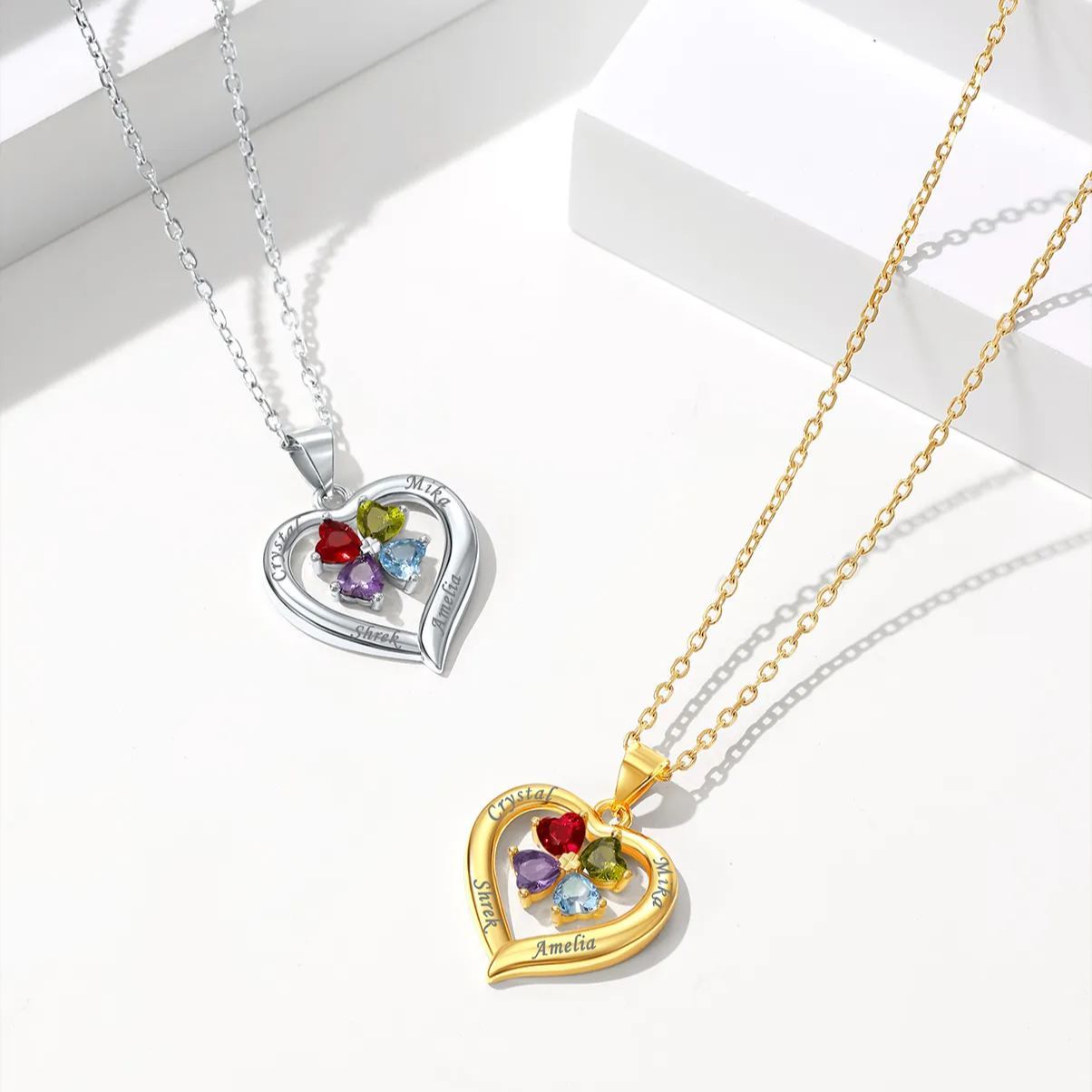 Personalized Four Leaf Clover Heart Birthstone Necklace collection