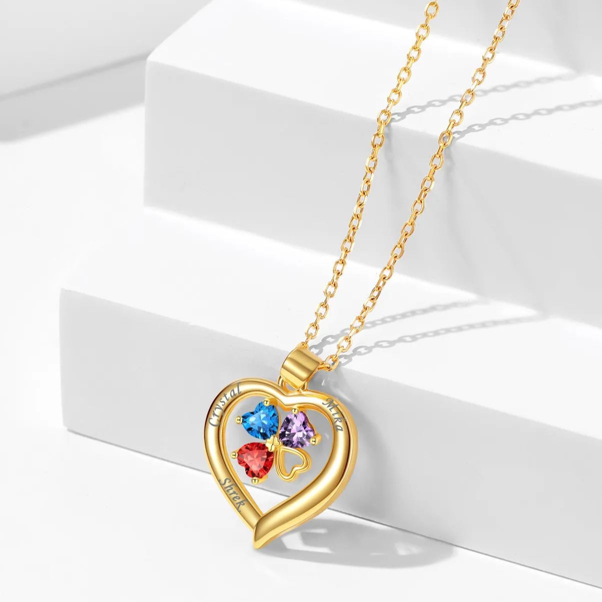 Personalized Four Leaf Clover Heart Birthstone Necklace 3 birthstone detail