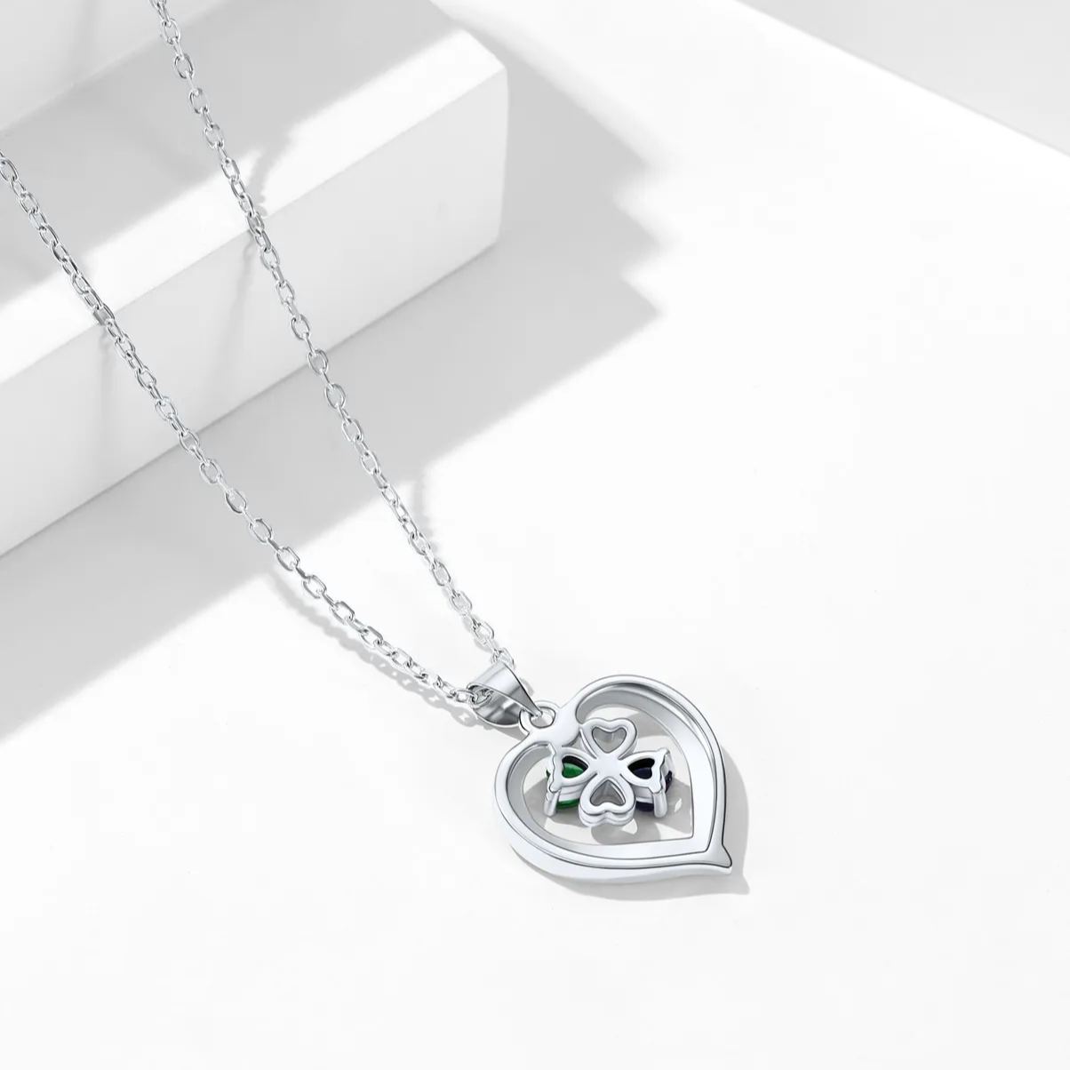 Personalized Four Leaf Clover Heart Birthstone Necklace back