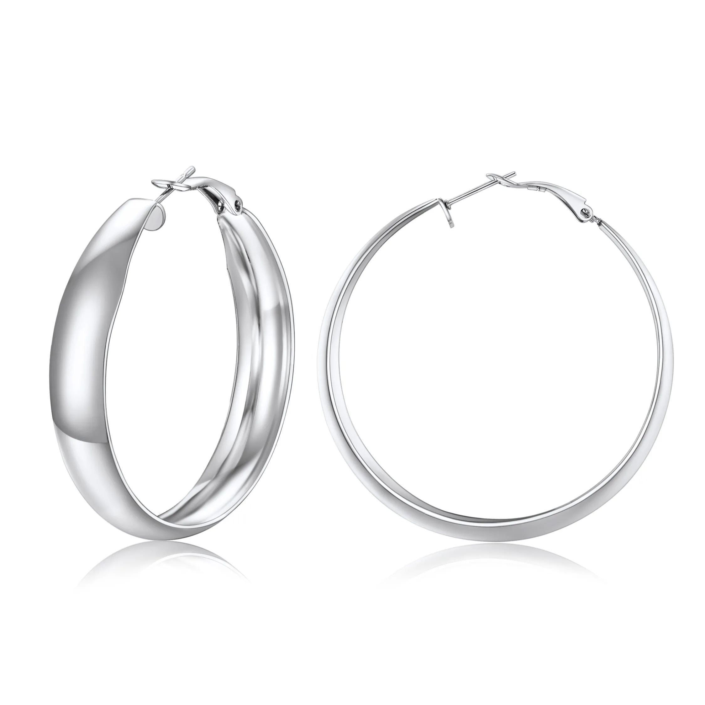 Chunky Hoop Earrings for Women Simple Polished Thick Ear Jewelry 40mm silver
