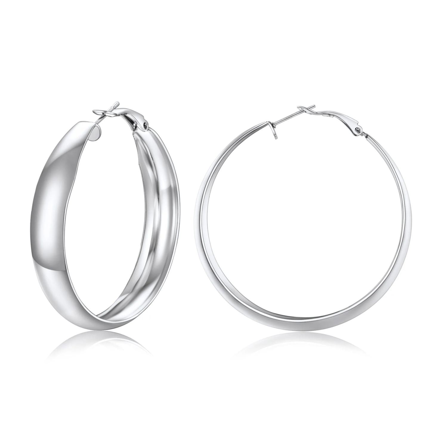 Chunky Hoop Earrings for Women Simple Polished Thick Ear Jewelry 40mm silver