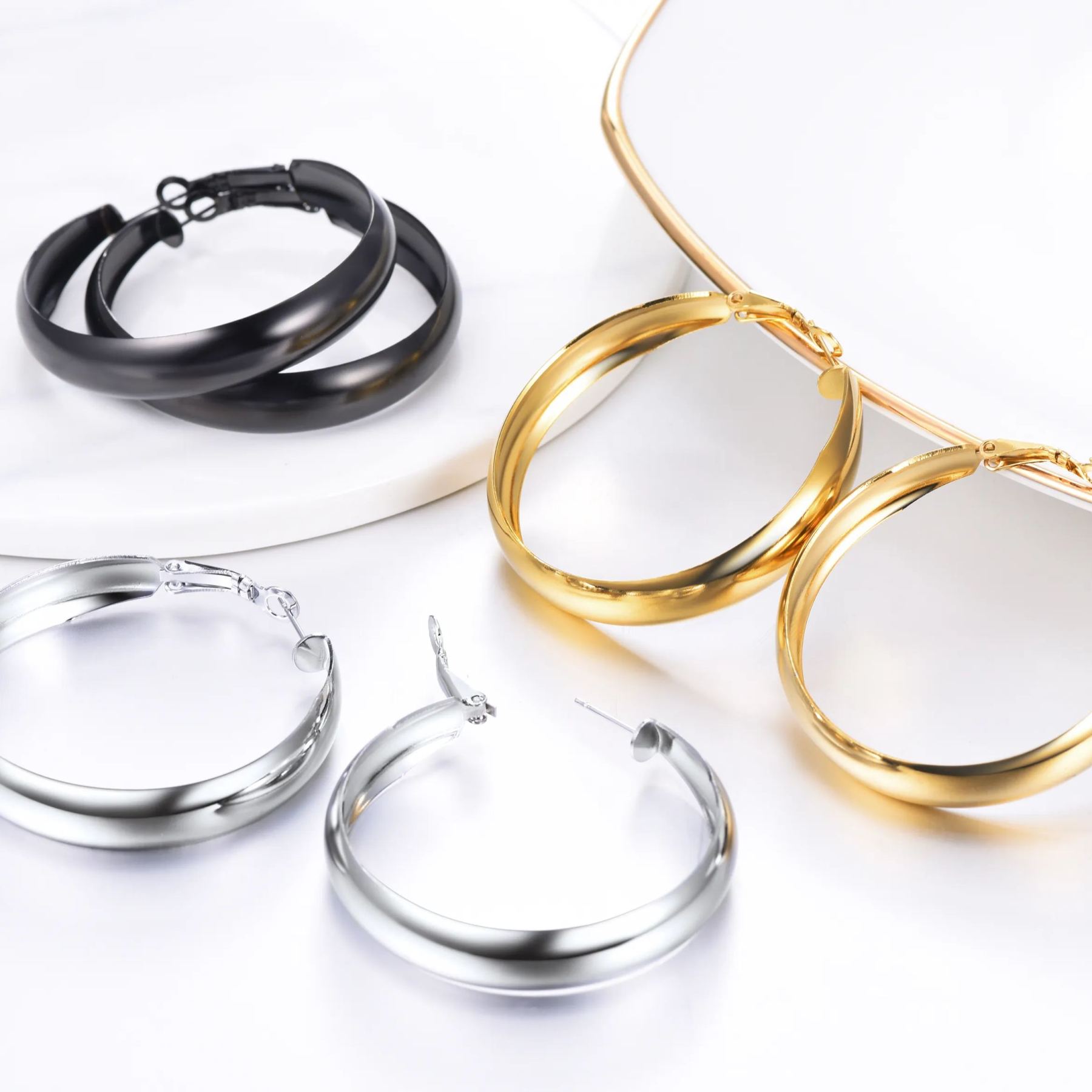 Chunky Hoop Earrings for Women Simple Polished Thick Ear Jewelry collection