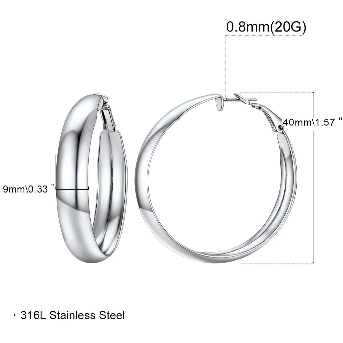 Chunky Hoop Earrings for Women Simple Polished Thick Ear Jewelry 40mm size