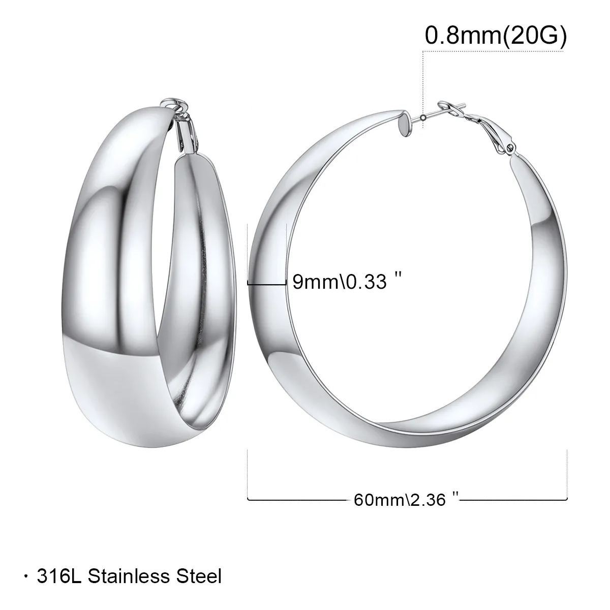 Chunky Hoop Earrings for Women Simple Polished Thick Ear Jewelry 60mm size