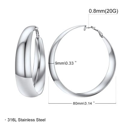 Chunky Hoop Earrings for Women Simple Polished Thick Ear Jewelry 80mm size