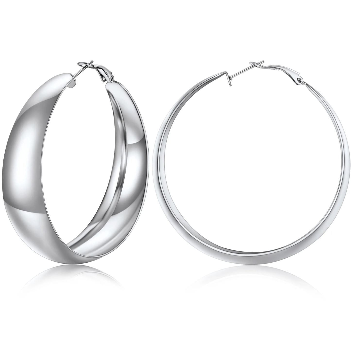 Chunky Hoop Earrings for Women Simple Polished Thick Ear Jewelry 60mm silver