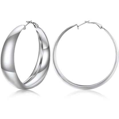 Chunky Hoop Earrings for Women Simple Polished Thick Ear Jewelry 60mm silver