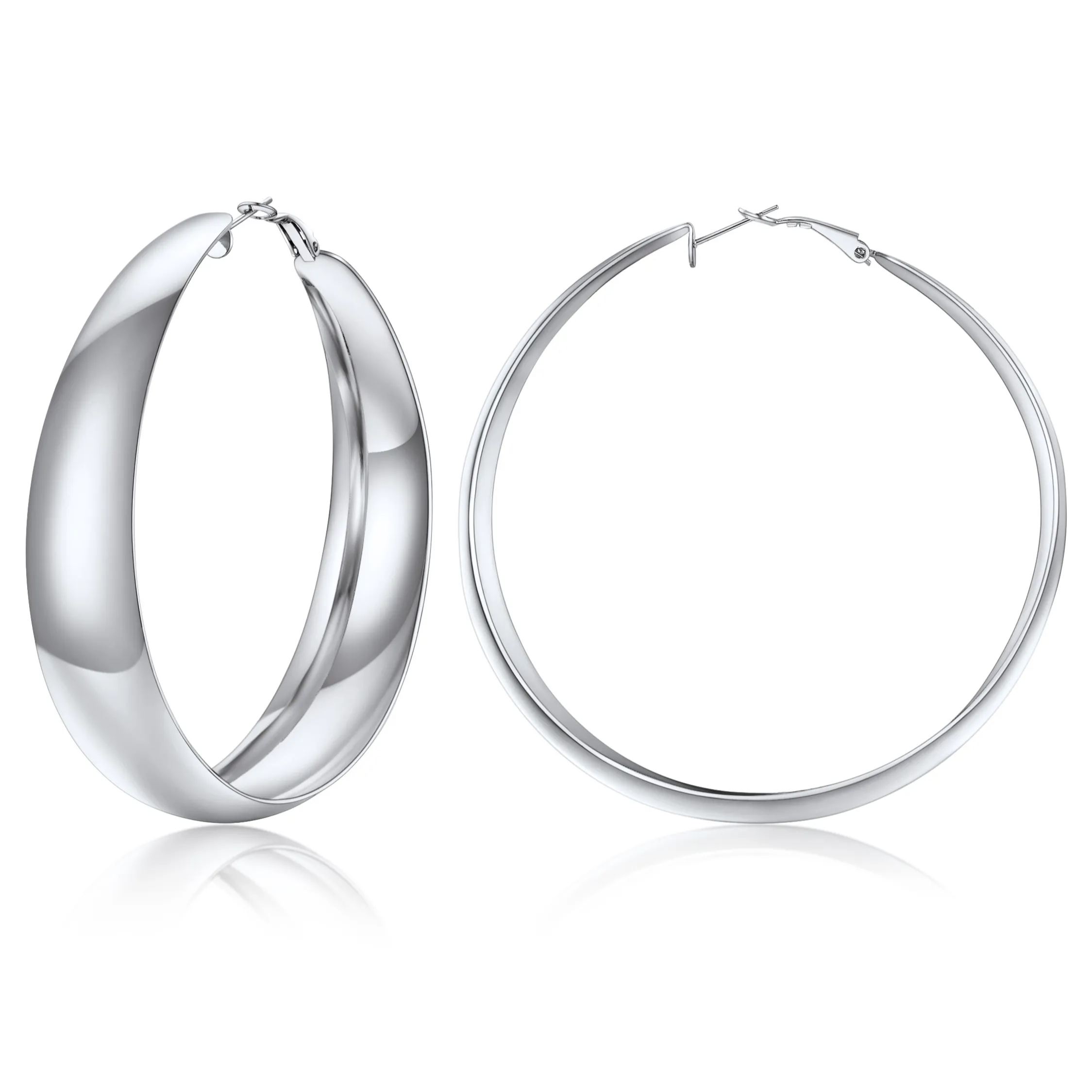 Chunky Hoop Earrings for Women Simple Polished Thick Ear Jewelry 80mm silver