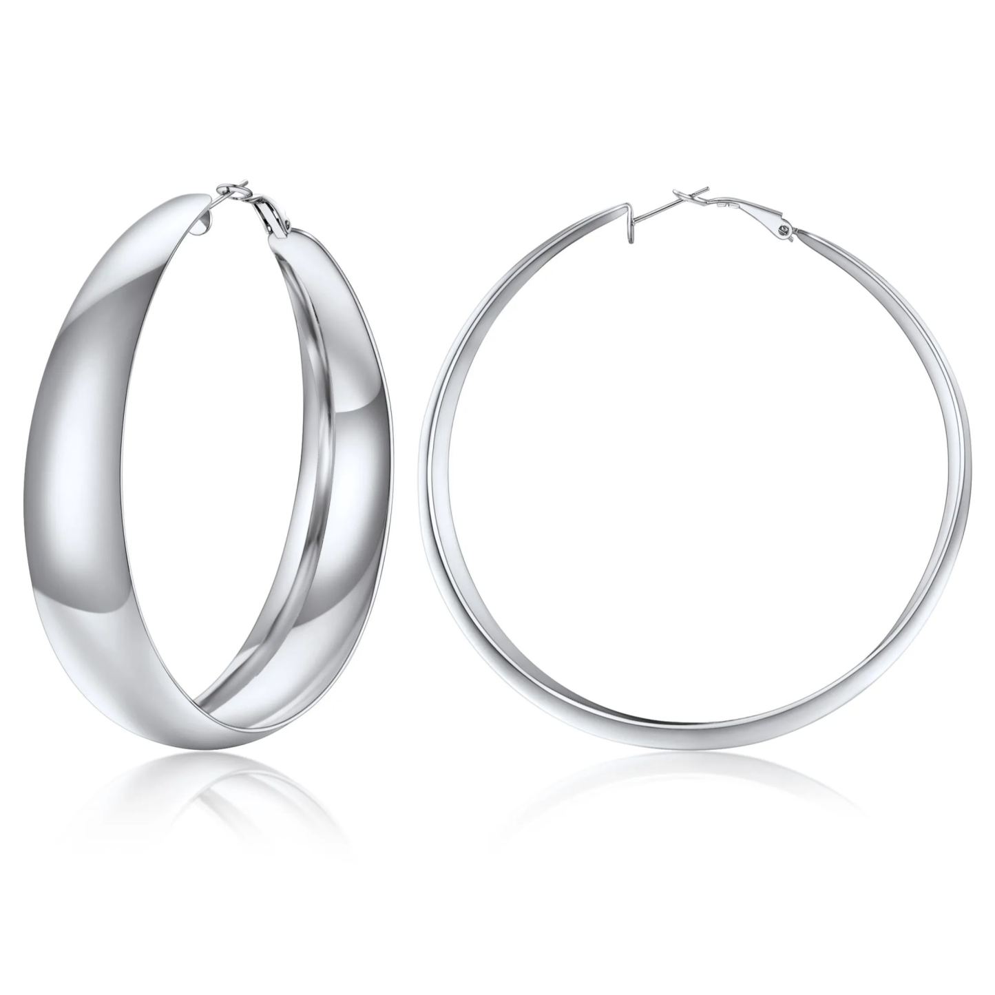 Chunky Hoop Earrings for Women Simple Polished Thick Ear Jewelry 80mm silver